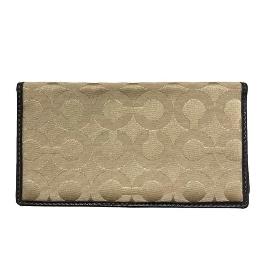 Coach Madison op art brown leather and gold checkbook slipcover wallet
